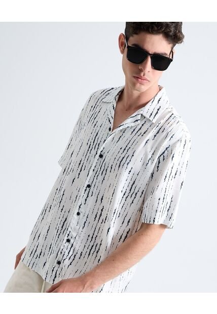 Camisa Resort Estampada  Para Hombre Azul Seven Seven