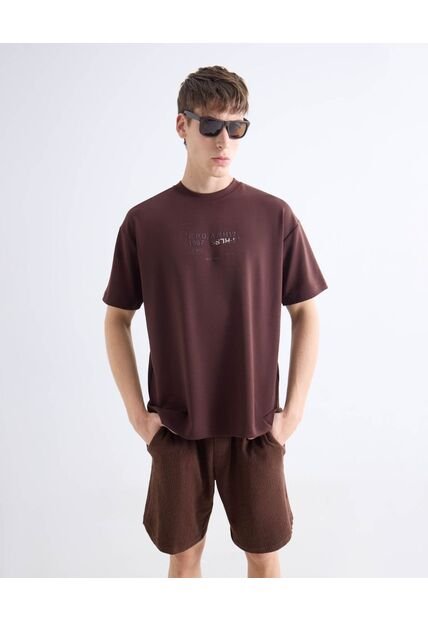 Camiseta Relaxed Fluida  Para Hombre Café Seven Seven