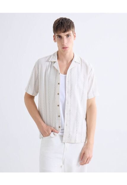 Camisa Resort Texturizada  Para Hombre Marfil Seven Seven