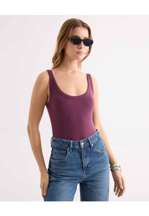 Body Básico Con Escote Redondo  Para Mujer Vino Seven Seven