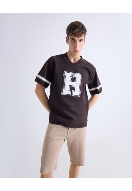 Camiseta  Para Hombre Manga Corta Cuello V Color Café Marca Seven Seven #45092850