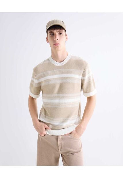 Camiseta  Para Hombre Manga Corta Cuello Redondo Color Beige Marca Seven Seven #45092817