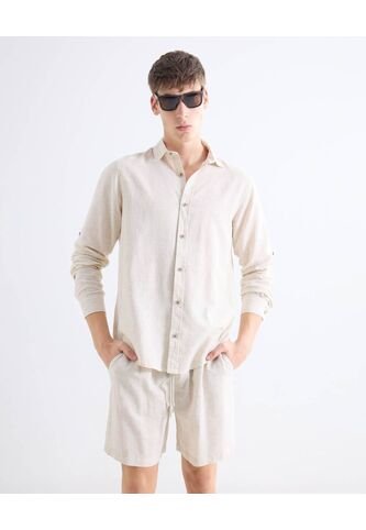 Camisa  Para Hombre Manga Larga Sin Bolsillo Cuello Casual M Color Crudo Marca Seven Seven #45012205 Seven Seven