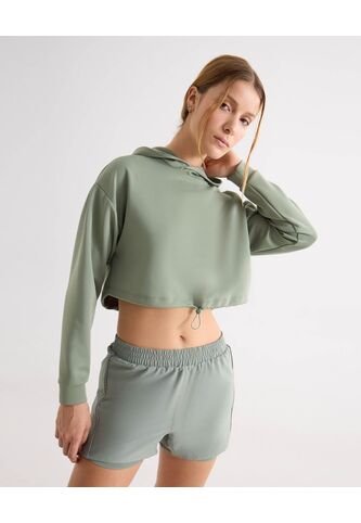 Hoodie Crop Top Básico  Para Mujer Verde Seven Seven Seven Seven
