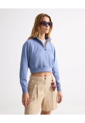 Buzo Crop Con Half Zipper Y Cuello Alto  Para Mujer Azul Seven Seven Seven Seven