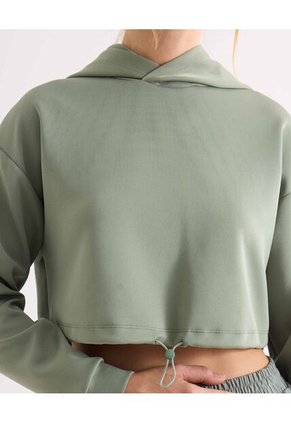 Hoodie Crop Top Básico  Para Mujer Verde Seven Seven