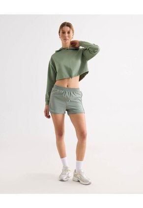 Hoodie Crop Top Básico  Para Mujer Verde Seven Seven
