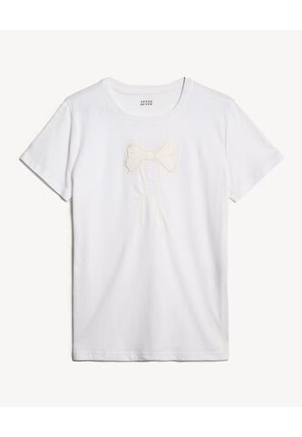 Camiseta Holgada Con Bordado  Para Mujer Crudo Seven Seven Seven Seven