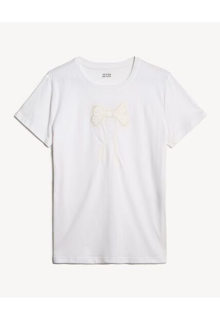 Camiseta Holgada Con Bordado  Para Mujer Crudo Seven Seven
