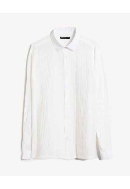 Camisa  Para Hombre Manga Larga Sin Bolsillo Cuello Casual M Color Crudo Marca Seven Seven #45012196