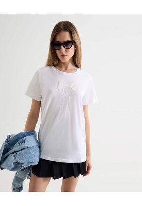 Camiseta Holgada Con Bordado  Para Mujer Crudo Seven Seven