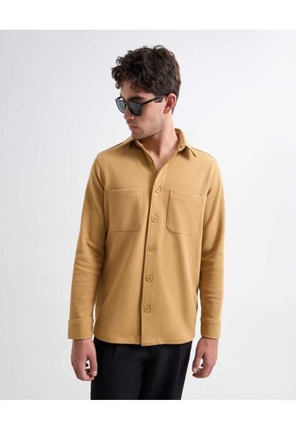 Camisa Para Hombre Manga Larga  Color Mostaza Marca Seven Seven #45012091