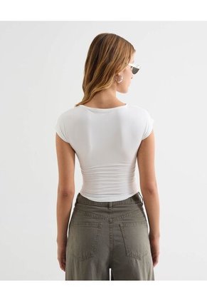 Camiseta Para Mujer Manga Corta Cuello Redondo Color Marfil Marca Seven Seven #28096256