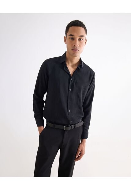 Camisa Para Hombre Manga Larga Sin Bolsillo Cuello Casual M Color Negro Marca Seven Seven #45012197