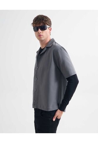 Camisa Resort Oversize  Para Hombre Gris Seven Seven Seven Seven