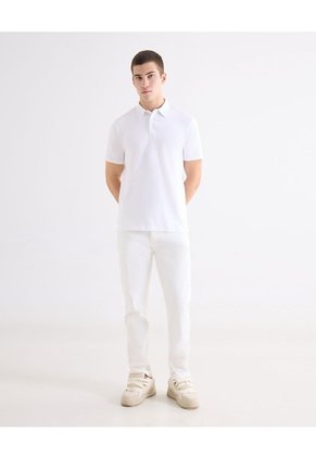Polo Regular Tipo Jersey Para Hombre Blanco Seven Seven