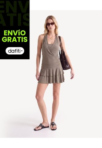 Vestido Halter Espalda Ajustable  Para Mujer Verde Seven Seven Seven Seven