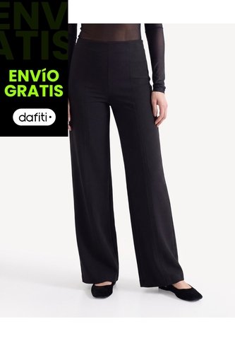 Pantalón Recto Con Cortes  Para Mujer Negro Seven Seven Seven Seven