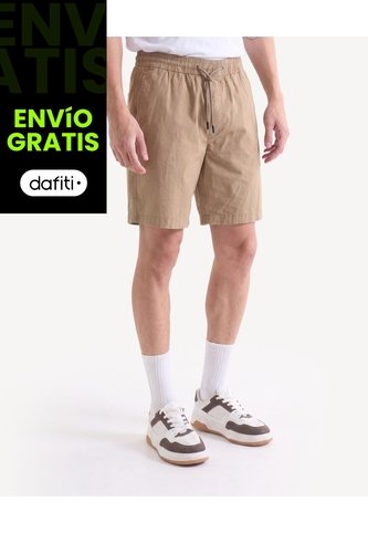 Bermuda Stretch Encauchada  Para Hombre Camel Seven Seven Seven Seven