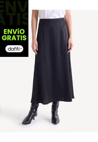 Falda Satin Fluida Midi  Para Mujer Negro Seven Seven Seven Seven