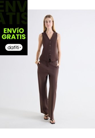 Pantalón Recto Sastrero  Para Mujer Café Seven Seven Seven Seven