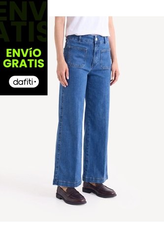 Jean Retro Con Corte Lateral  Para Mujer Azul Seven Seven Seven Seven