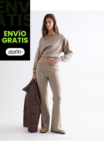 Pantalón Flare Tiro Alto  Para Mujer Taupe Seven Seven Seven Seven