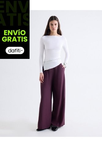 Pantalón Wide Leg Tiro Alto Con Vuelo  Para Mujer Café Seven Seven Seven Seven