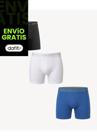 Bóxer Medio En Algodón Suave X3 Para Hombre Azul Seven Seven Seven Seven