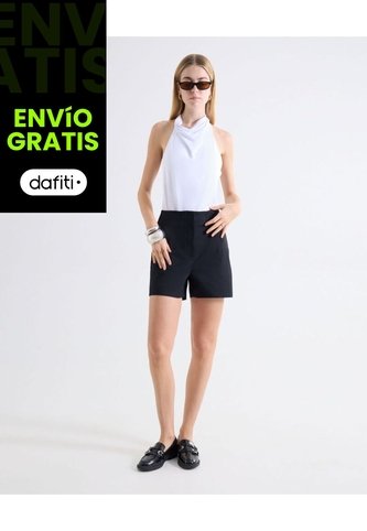 Short Tiro Alto Pinzas Delanteras  Para Mujer Negro Seven Seven Seven Seven