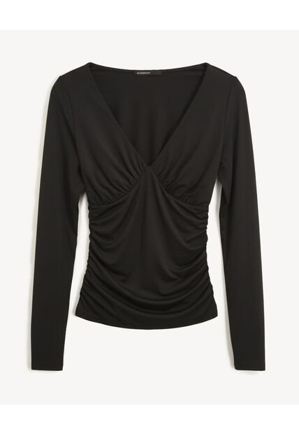 Camiseta Para Mujer Manga Larga Cuello V Color Negro Marca Seven Seven #28096479