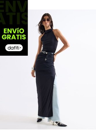 Vestido Largo Ajustado Cuello Halter  Para Mujer Negro Seven Seven Seven Seven