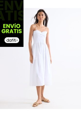 Vestido Midi Con Nido De Abeja  Para Mujer Blanco Seven Seven Seven Seven