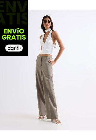 Pantalón Wide Leg Con Pasadores  Para Mujer Gris Seven Seven Seven Seven