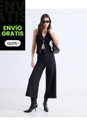Pantalón Culotte Con Pinzas  Para Mujer Negro Seven Seven Seven Seven