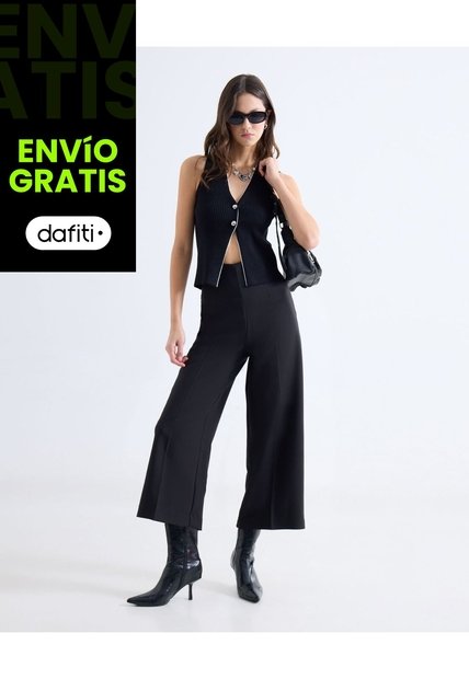 Pantalón Culotte Con Pinzas  Para Mujer Negro Seven Seven