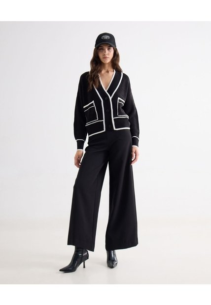 Pantalón Fluido Silueta Amplia  Para Mujer Negro Seven Seven