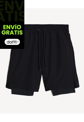 Bermuda Deportiva Con Boxer Interno  Para Hombre Negro Seven Seven Seven Seven