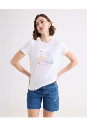 Camiseta Estampada Pancakes  Para Mujer Crudo Seven Seven