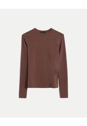 Camiseta  Para Mujer Manga Larga Cuello Redondo Color Café Marca Seven Seven #28096569