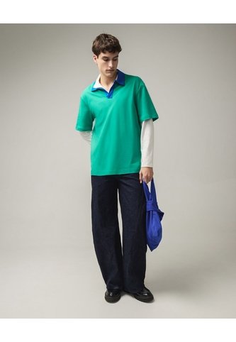 Polo Doble Capa Cuello Contraste  Para Hombre Verde Seven Seven Seven Seven