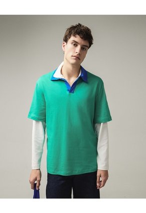 Polo Doble Capa Cuello Contraste Para Hombre Verde Seven Seven