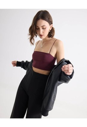 Crop Top Con Tiras Delgadas  Para Mujer Vino Seven Seven