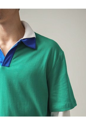 Polo Doble Capa Cuello Contraste Para Hombre Verde Seven Seven