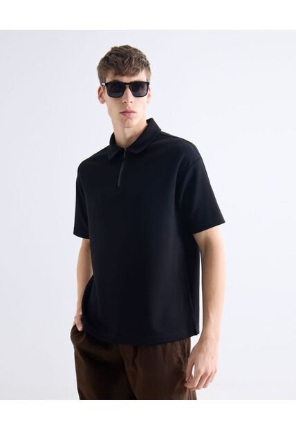 Polo Relaxed Tejida  Para Hombre Negro Seven Seven