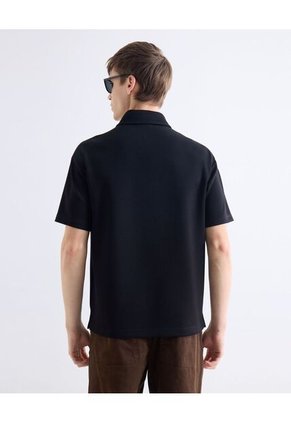 Polo Relaxed Tejida  Para Hombre Negro Seven Seven