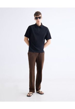 Polo Relaxed Tejida  Para Hombre Negro Seven Seven