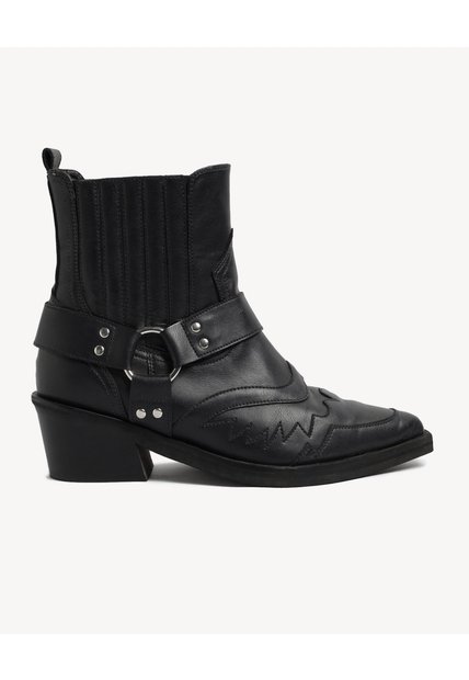 Botines Western Con Hebilla  Para Mujer Negro Seven Seven