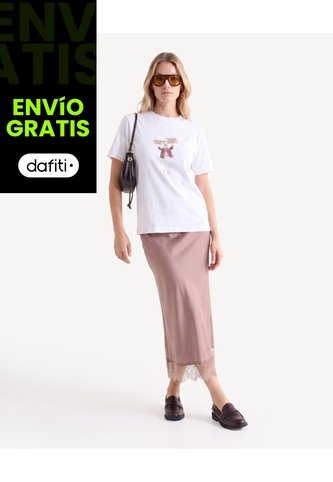 Camiseta Holgada Screen  Para Mujer Crudo Seven Seven Seven Seven