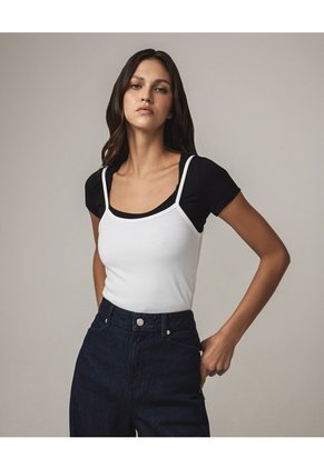 Camiseta Ajustada Cuello Amplio  Para Mujer Negro Seven Seven